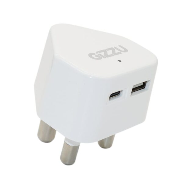GIZZU Wall Charger Type C 20W|USB SA 3 Prong - White - Image 2