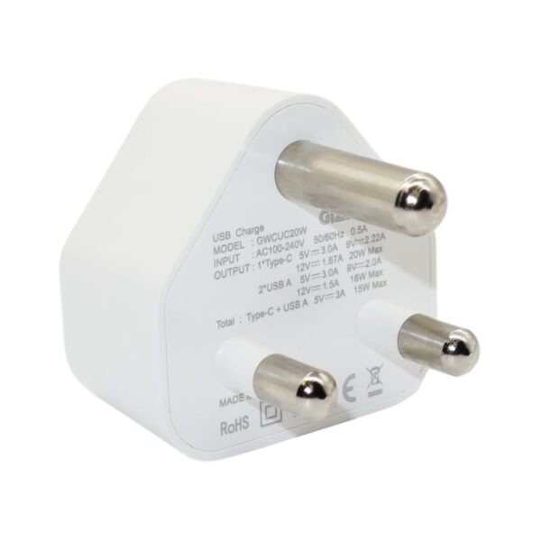 GIZZU Wall Charger Type C 20W|USB SA 3 Prong - White - Image 3